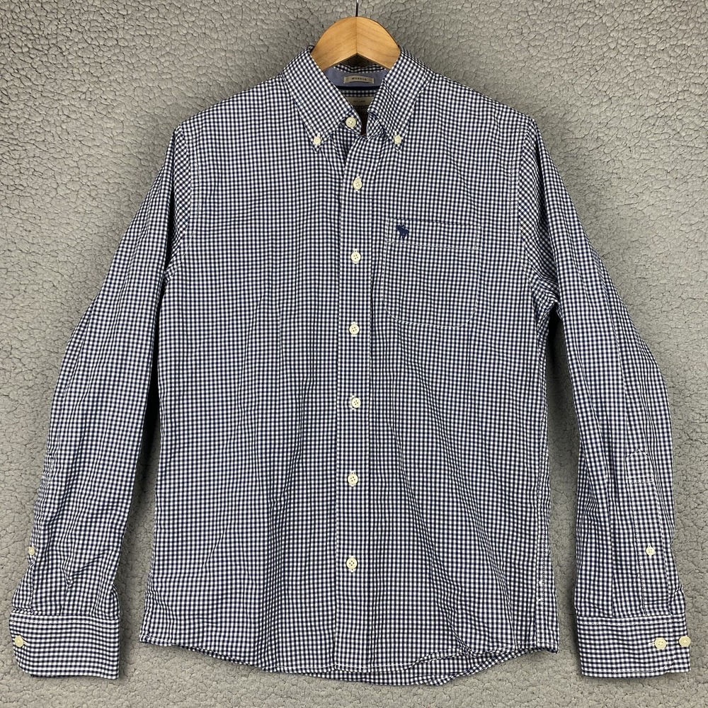 Abercrombie & Fitch‎ Gingham Plaid Muscle Shirt Sz M Checkered Blue White Cotton